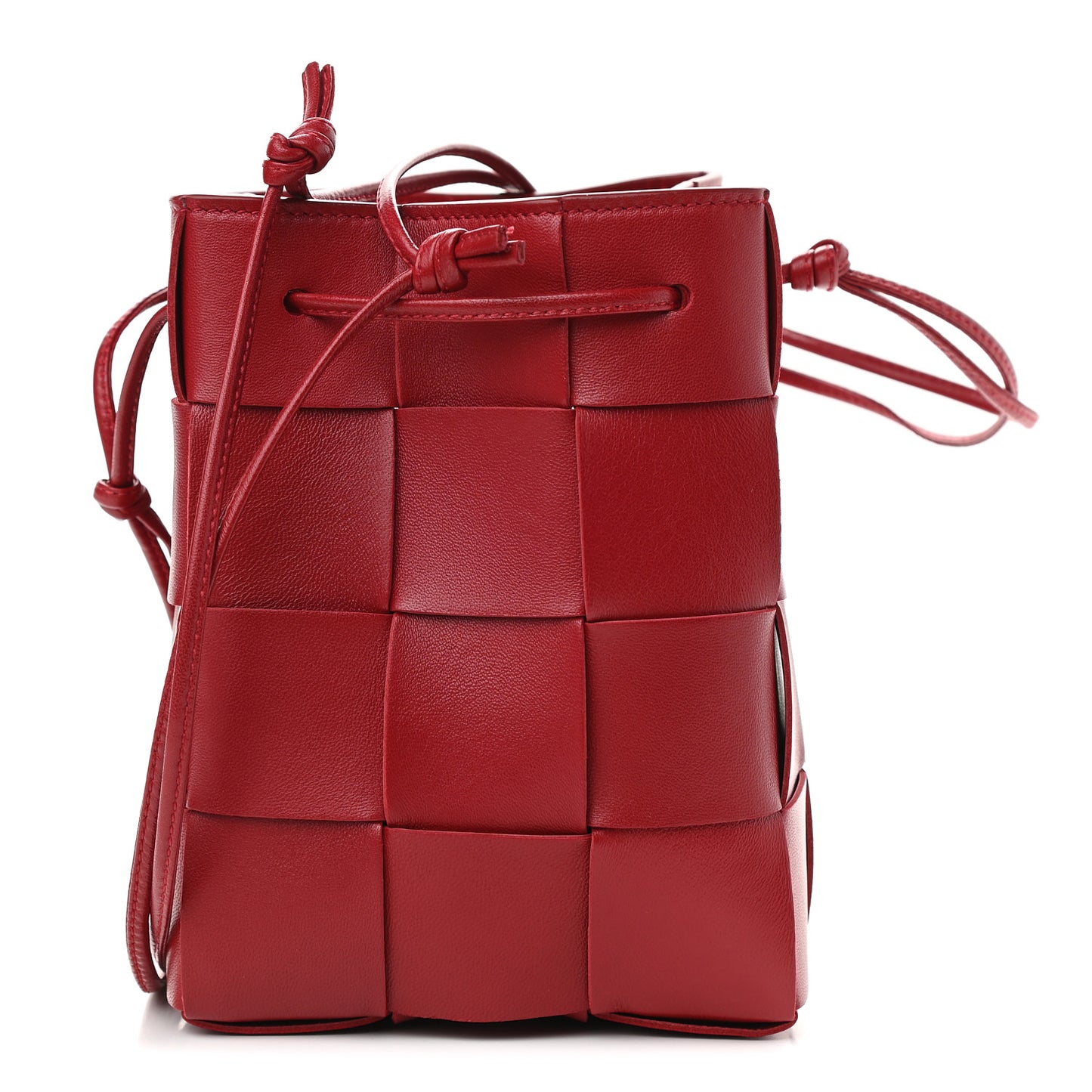 Lambskin Intreccio Small Crossbody Bucket Bag Dark Red