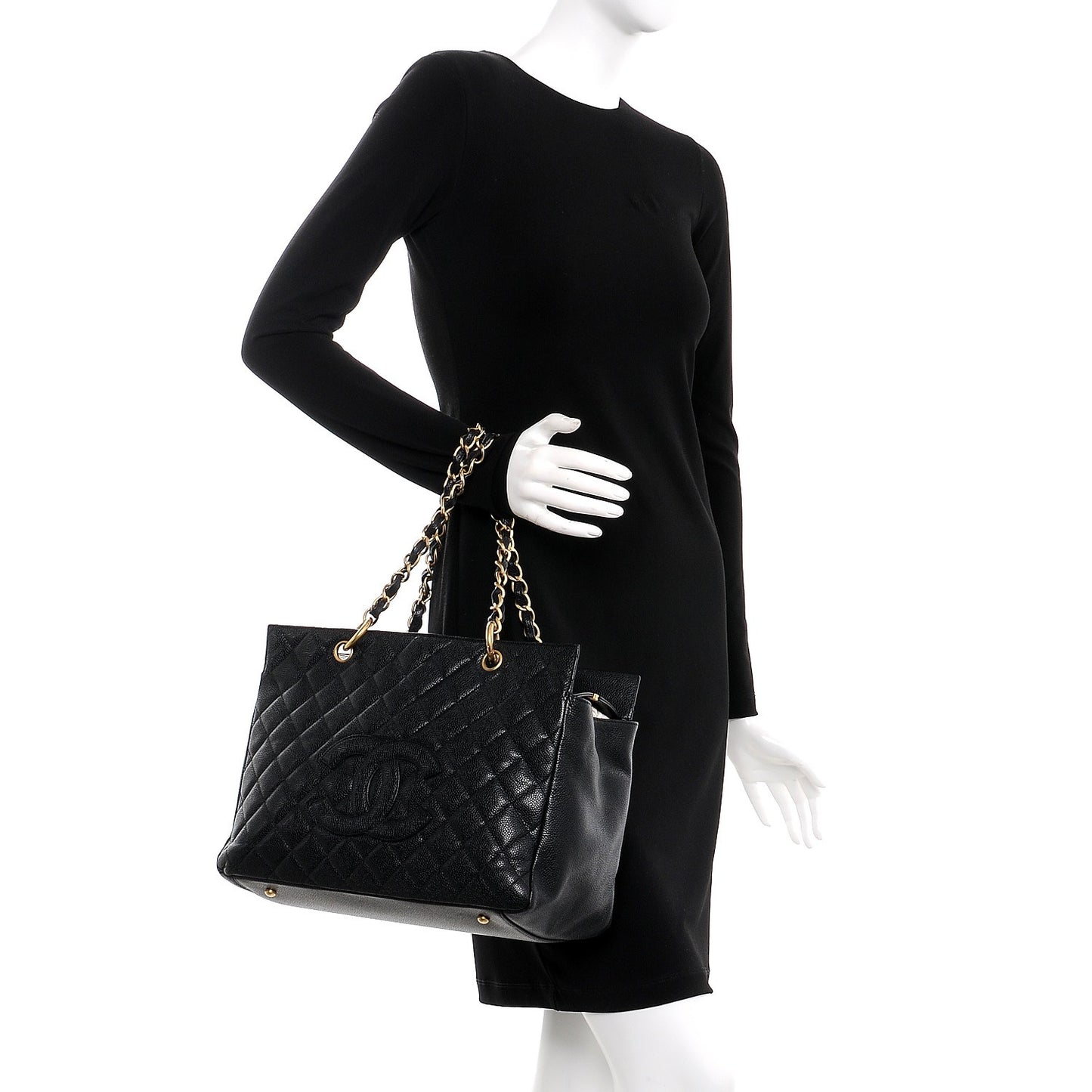 Caviar Quilted Grand Shopping Tote GST Black