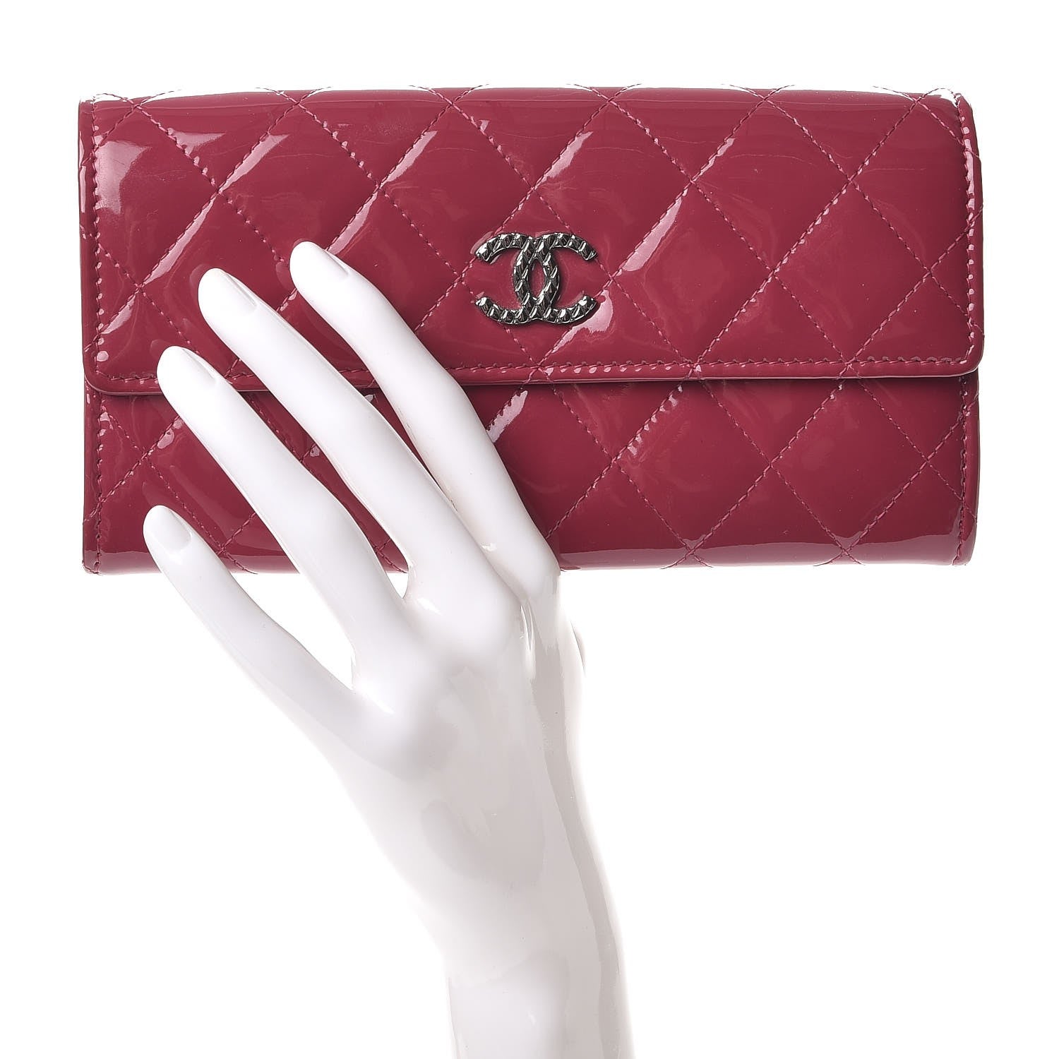 Chanel Patent Calfskin Quilted Large Brilliant Flap Wallet Fuchsia 2 of 9