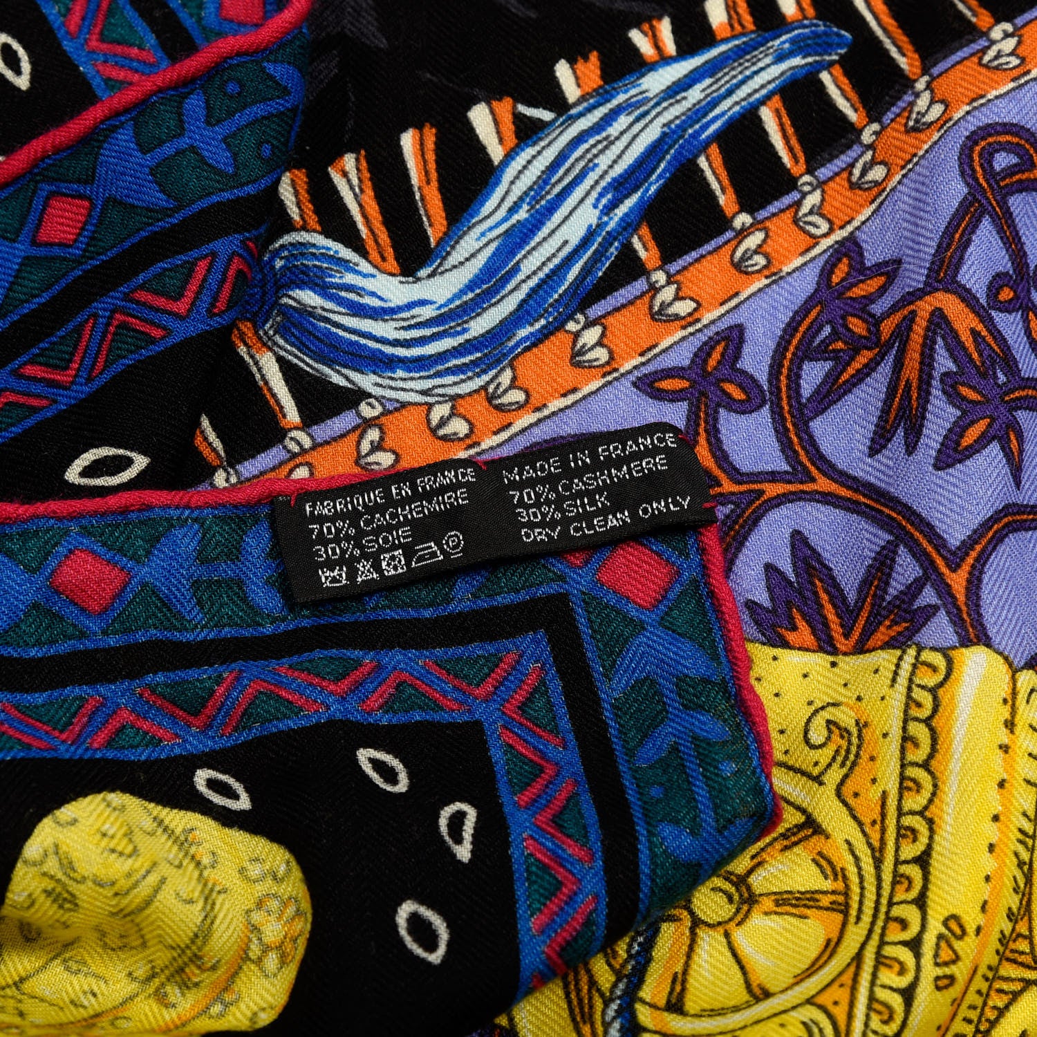 Hermes Cashmere Silk Cavaliers du Caucase Shawl 140 Black Bleu Vert 4 of 4