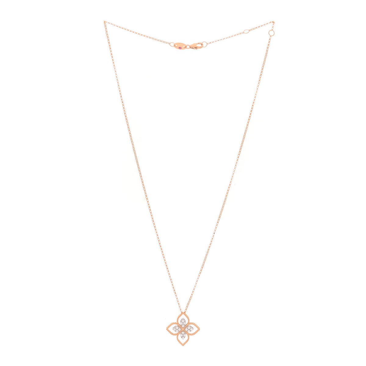 Roberto Coin 18K Yellow White Gold Diamond Small Princess Flower Pendant Necklace 3 of 7