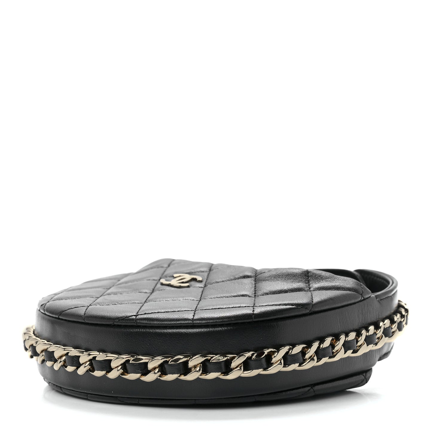 Lambskin Quilted Chain Around Pouch Black