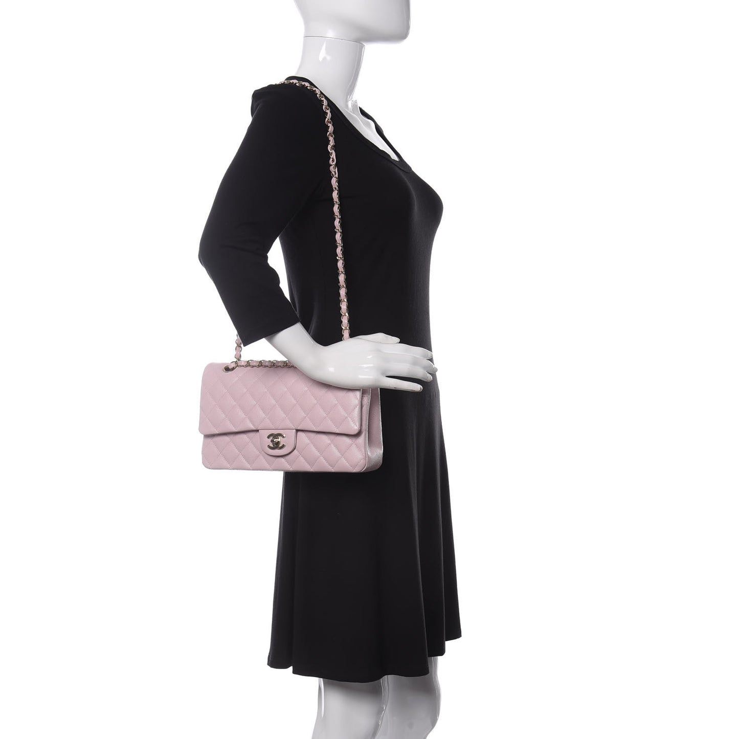 Caviar Quilted Medium Double Flap Light Pink