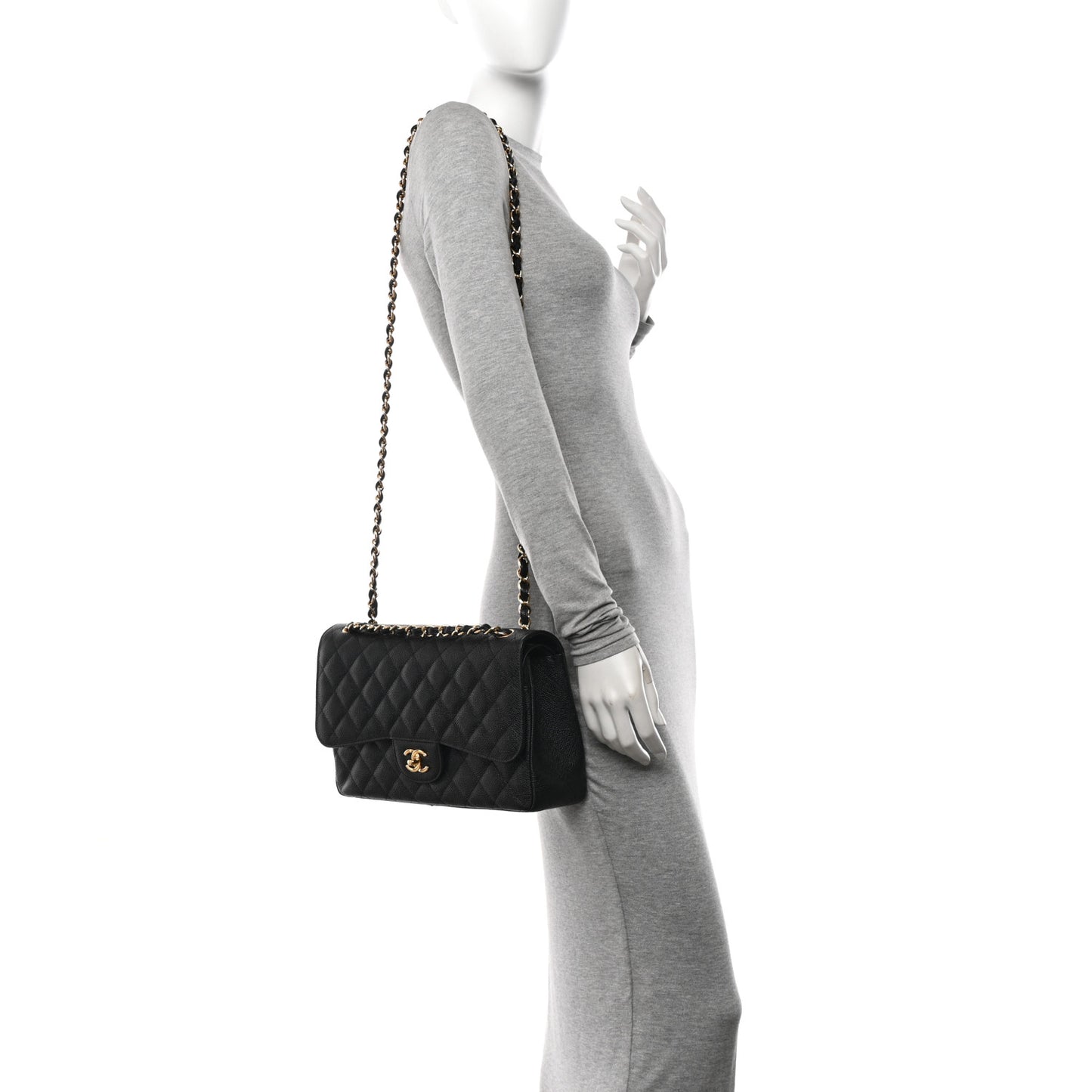 Caviar Quilted Jumbo Double Flap Black