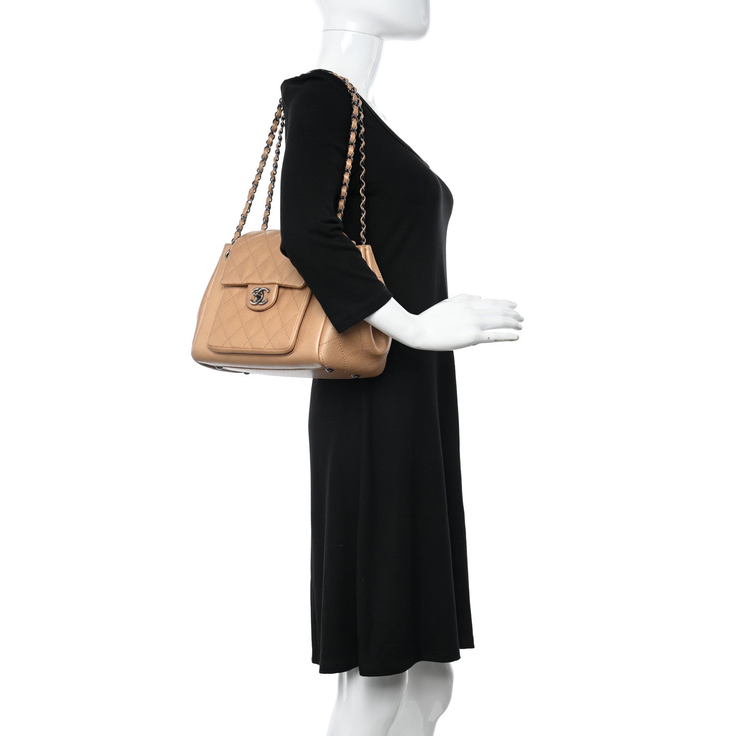 Chanel Caviar Quilted CC Accordion Shopping Bag Beige 2 of 12