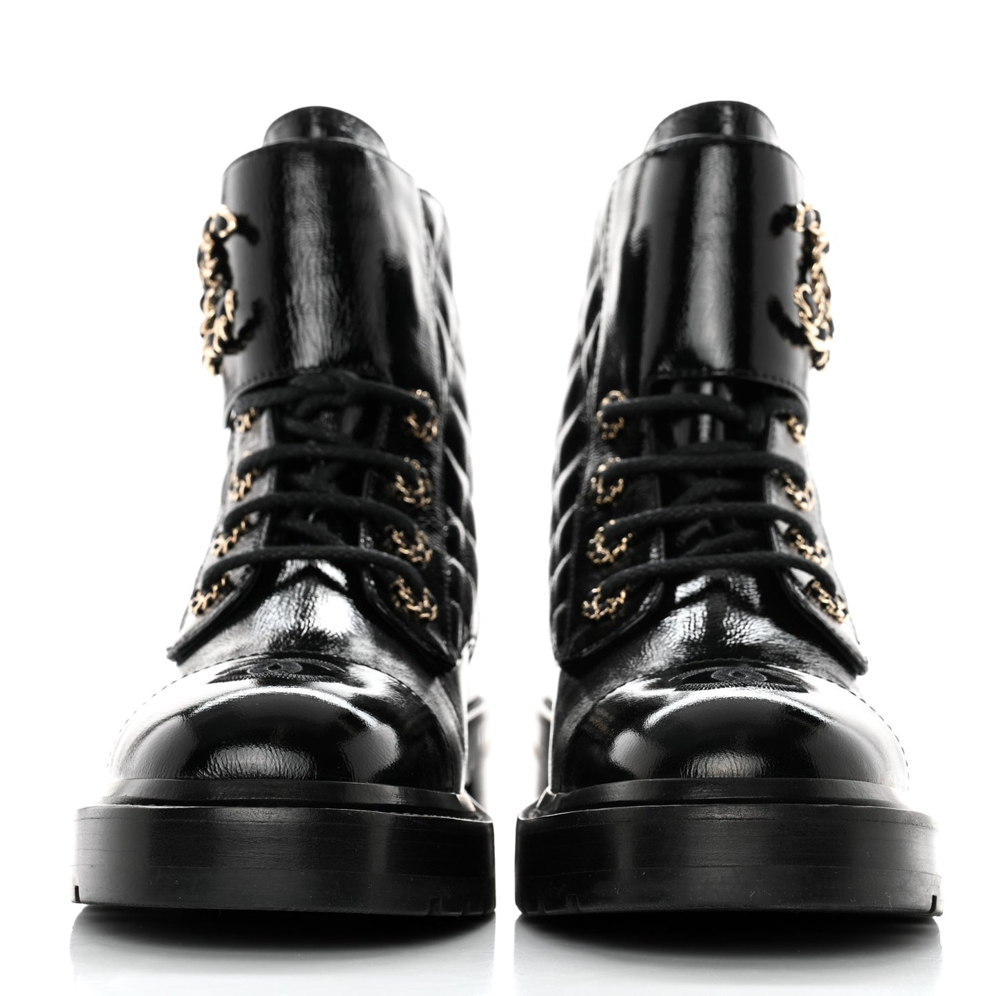 Shiny Goatskin Calfskin Quilted Lace Up Combat Boots 37 Black