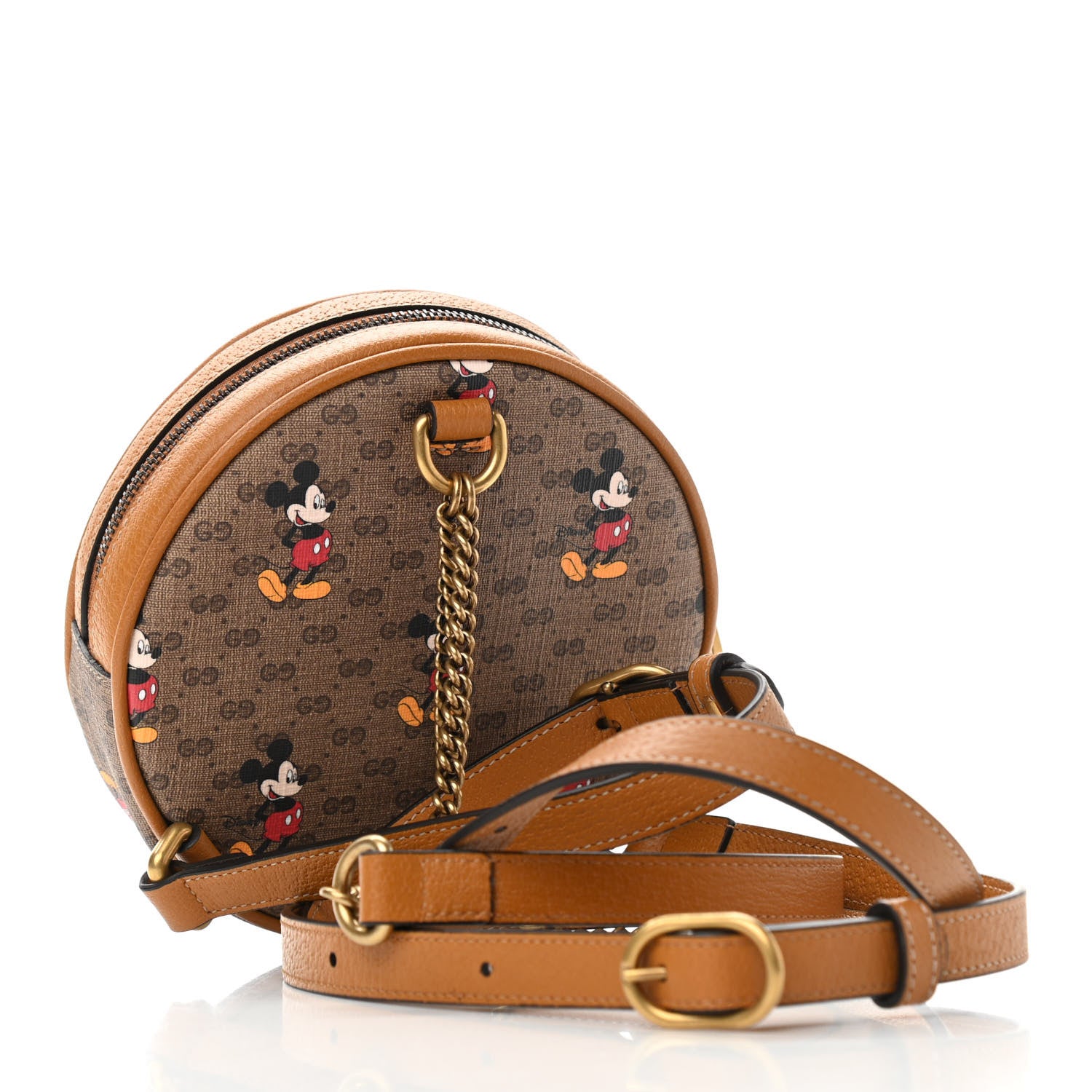 Gucci X DISNEY Mini Vintage GG Supreme Monogram Mickey Mouse Round Backpack Beige Vintage Sun Oil 3 of 11