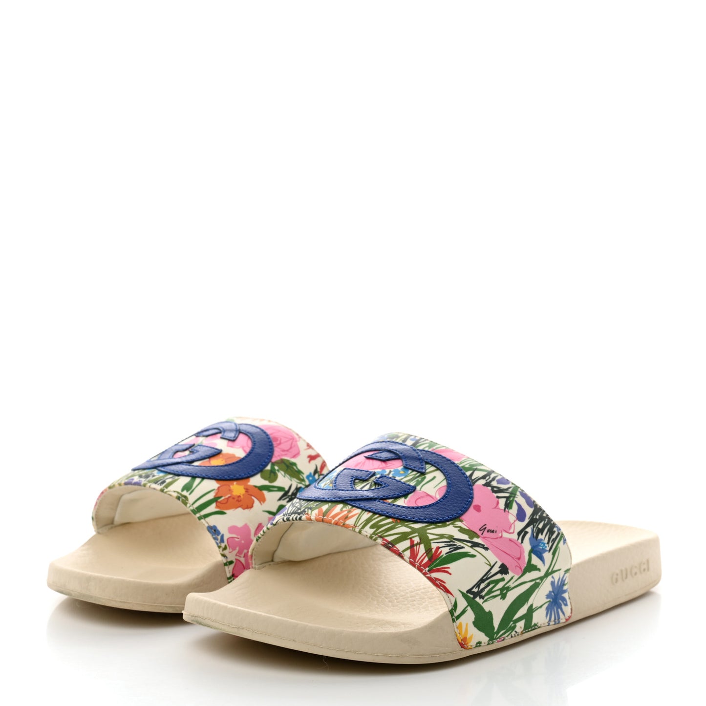 X KEN SCOTT Rubber Infinity Giardino d Apri Interlocking G Womens Pool Slide Sandals 39 Ivory Pink Wild Rose