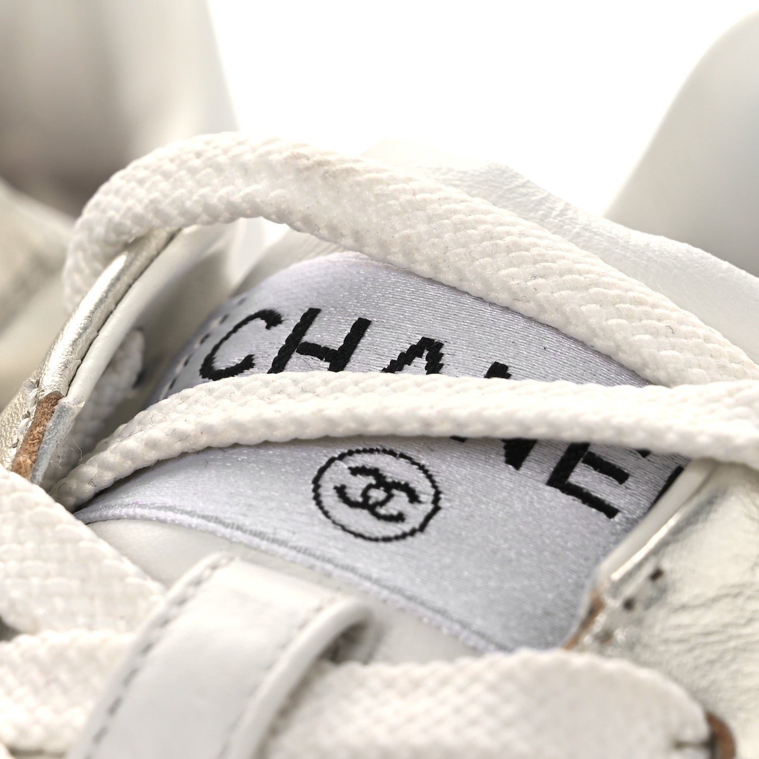 Chanel Laminated Calfskin Suede Quilted Womens CC Sneakers 39 Silver White 13 of 14