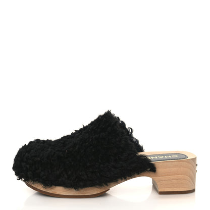 Chanel Shearling Lambskin Clogs 39 Black 1 of 8