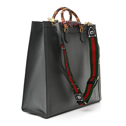 Gucci Textured Dollar Calfskin Web Studded Maxi Diana Tote Bag Graphite Grey 3 of 11