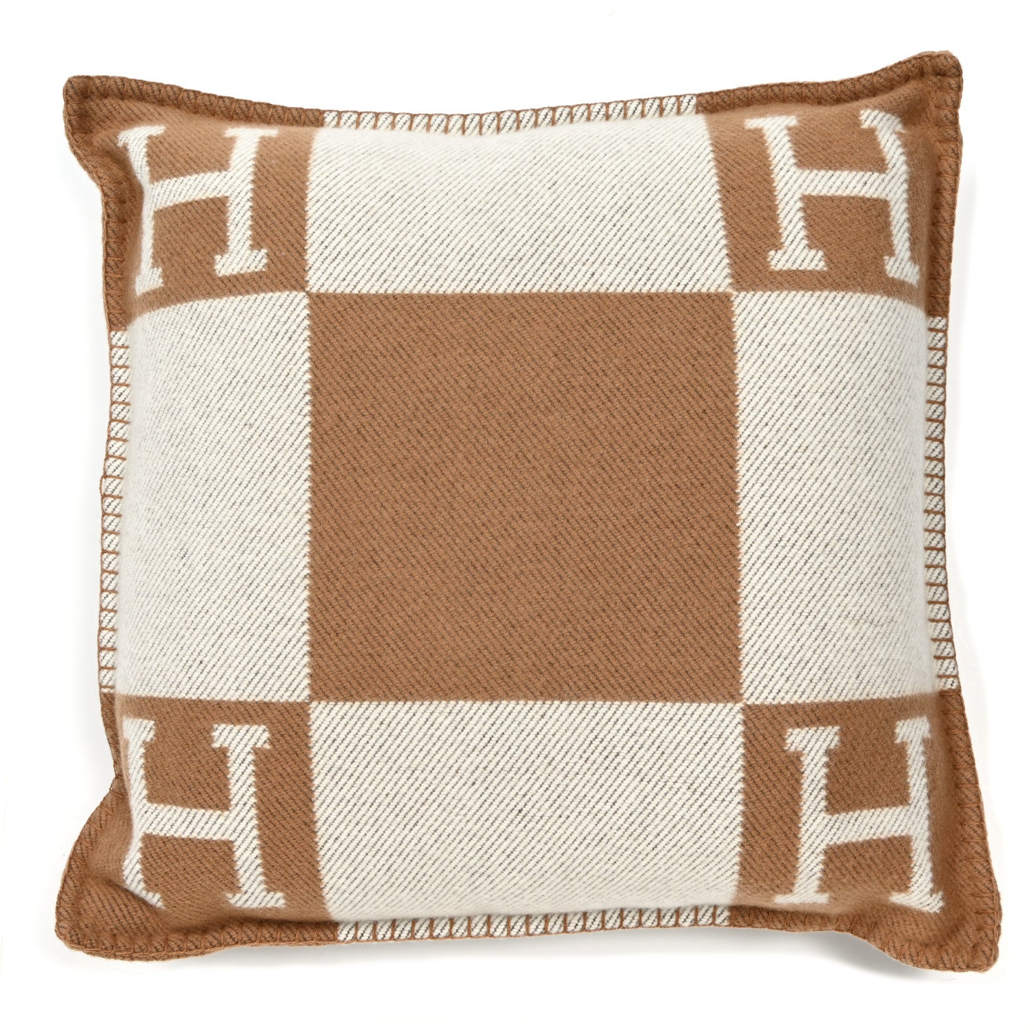 Hermes Wool Cashmere Avalon Pillow PM Ecru Camel 1 of 3