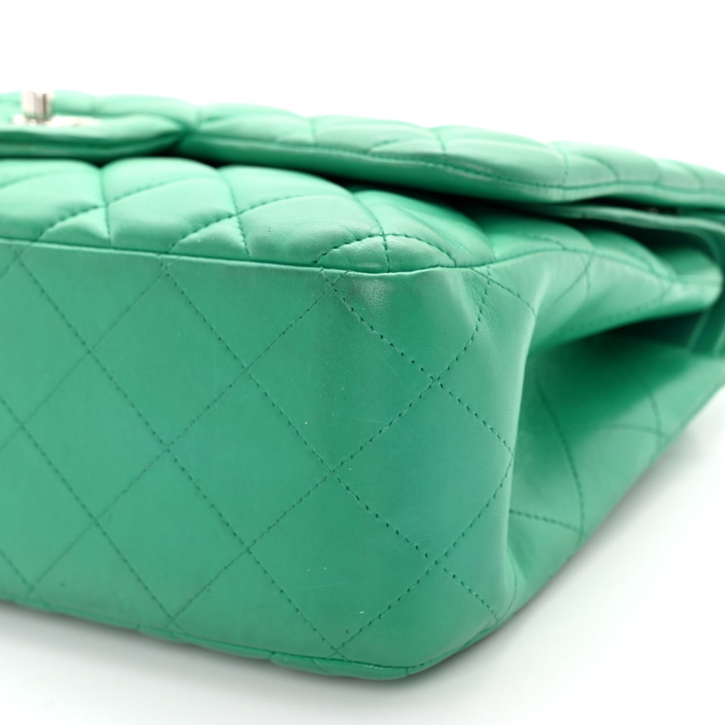 Lambskin Quilted Jumbo Double Flap Green