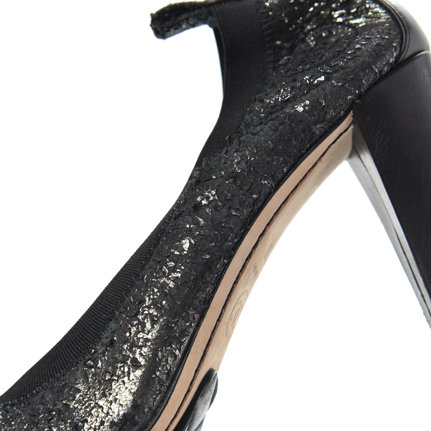 Chanel Metallic Lambskin Cap Toe CC Elastic Stretch Pumps 38 Black 8 of 8