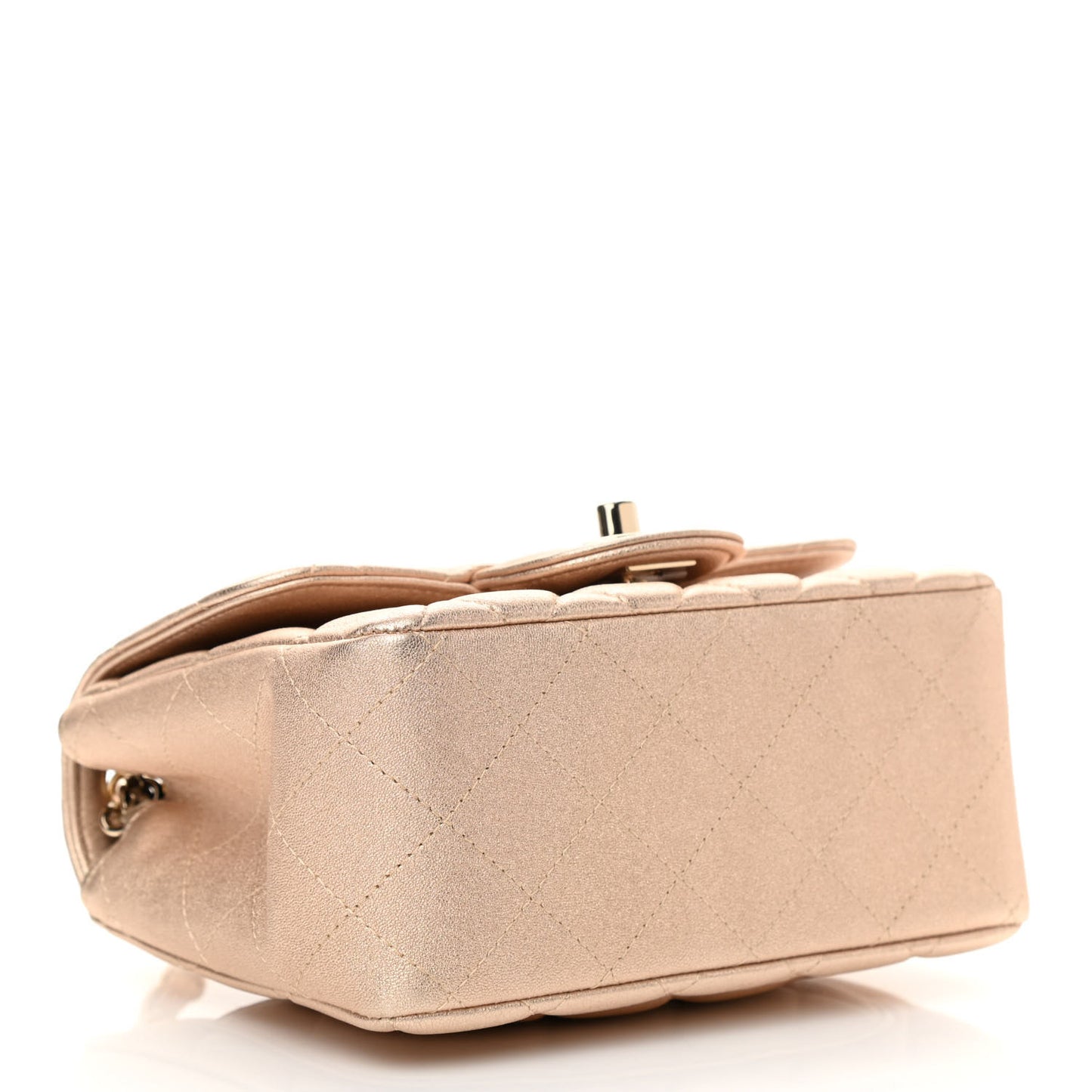 Metallic Lambskin Quilted Mini Square Flap Gold