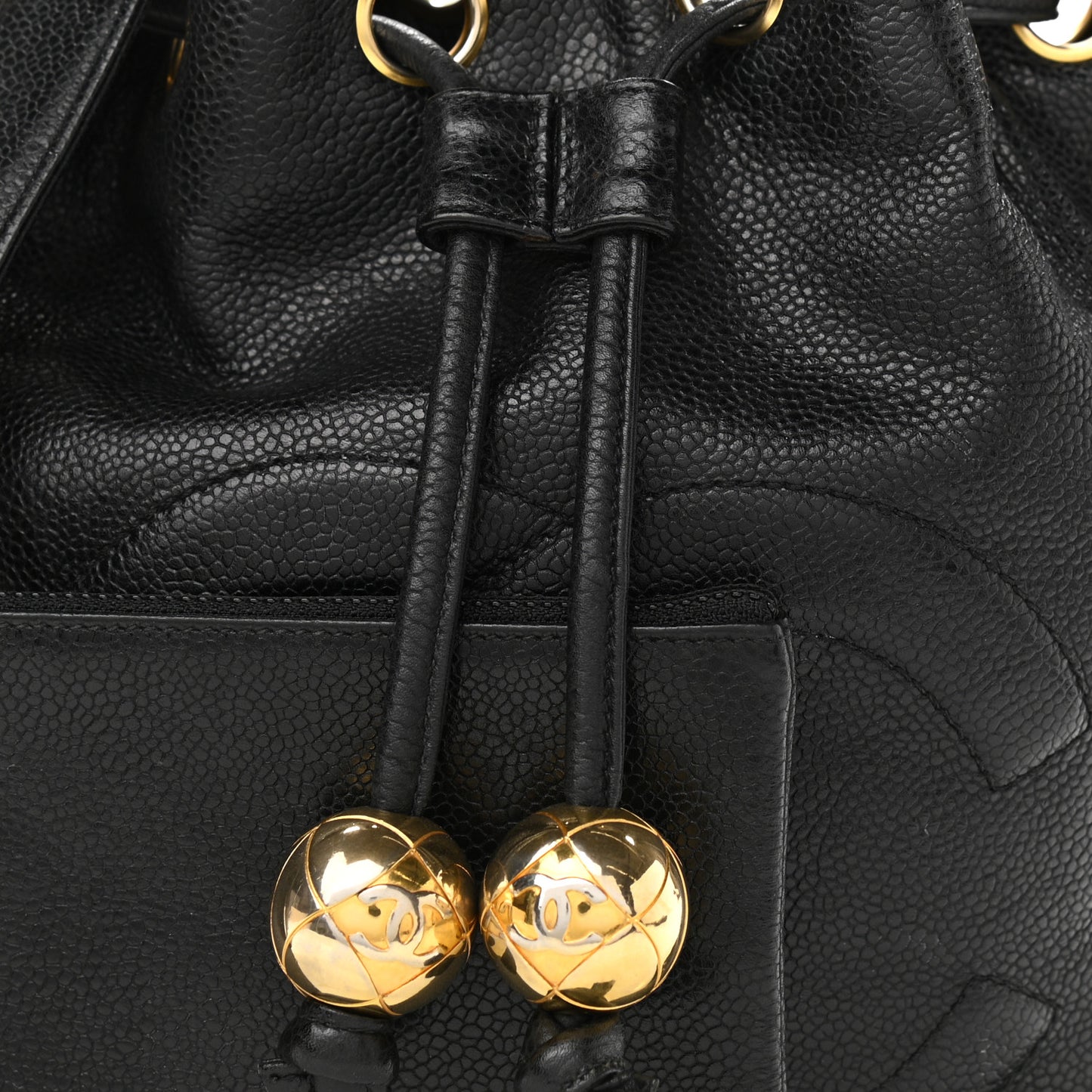 Caviar CC Stitched Drawstring Bucket Bag Black