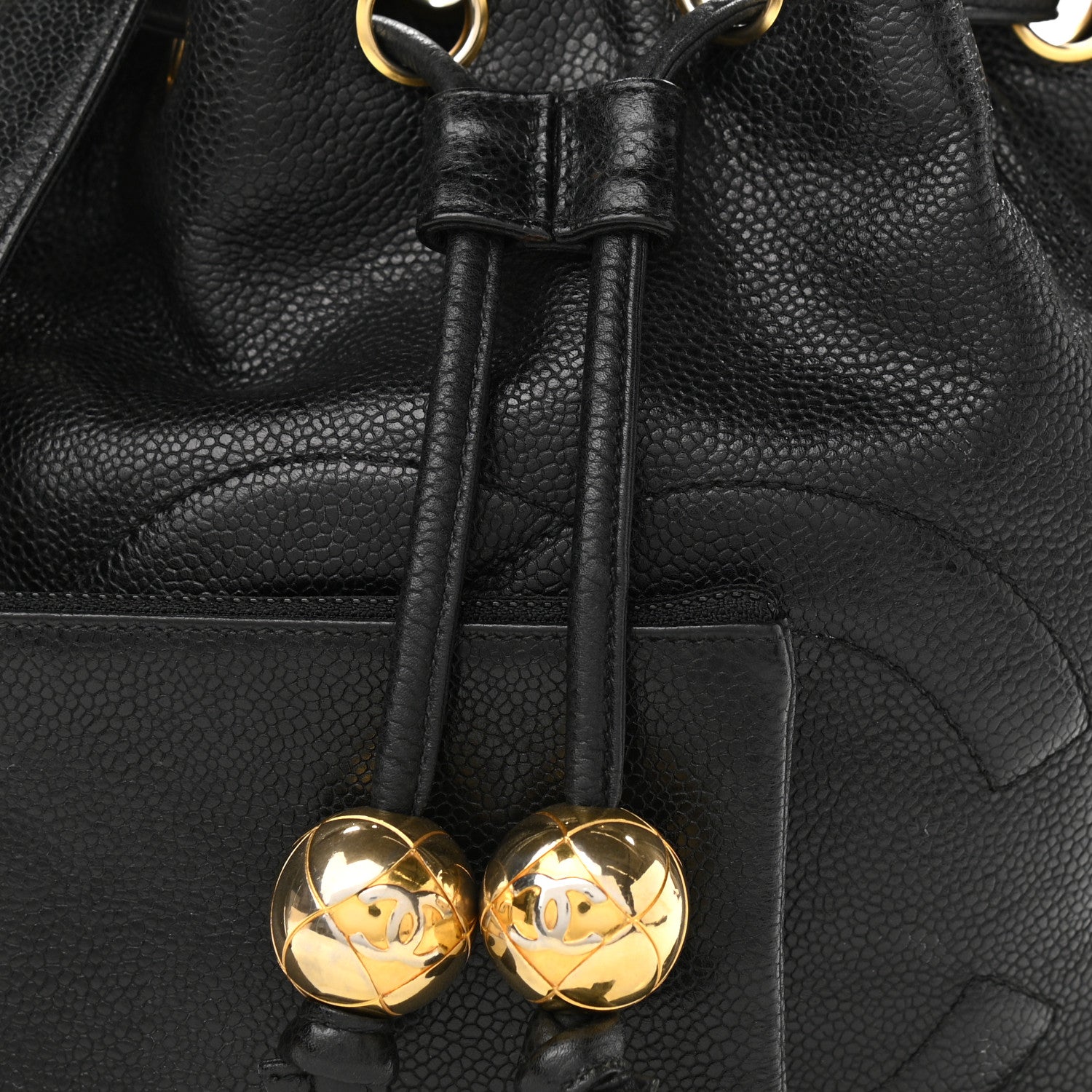 Chanel Caviar CC Stitched Drawstring Bucket Bag Black 9 of 12