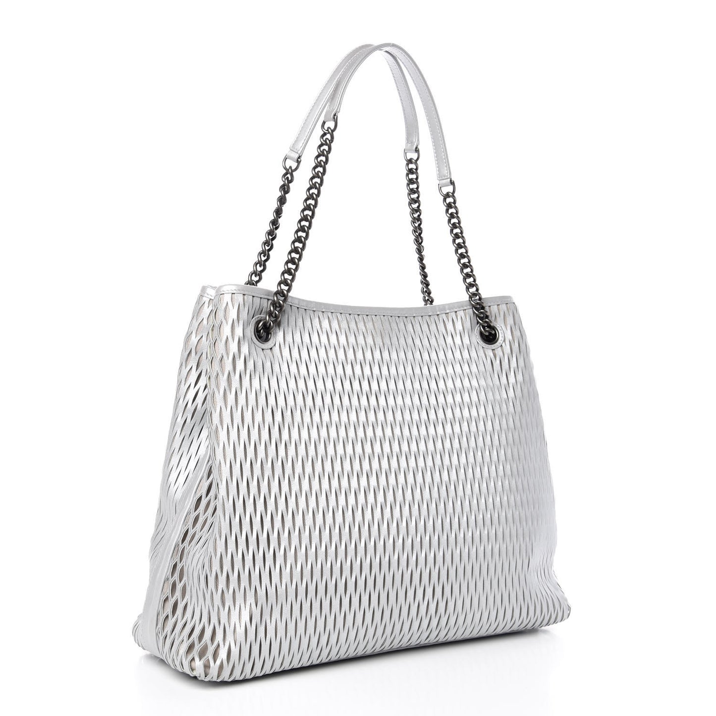 Calfskin Laser Cut Perforated CC Tote Silver