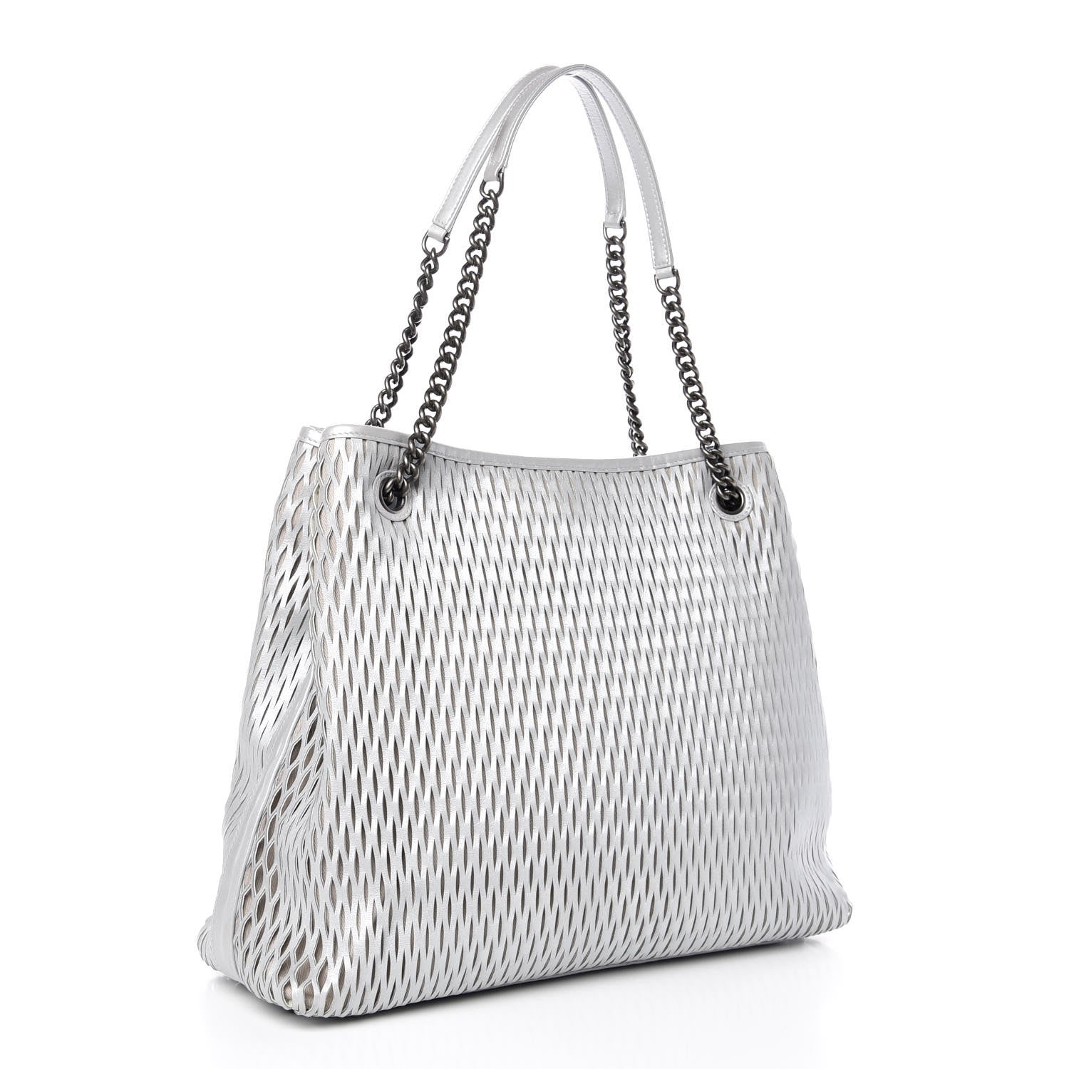 Chanel Calfskin Laser Cut Perforated CC Tote Silver 3 of 10