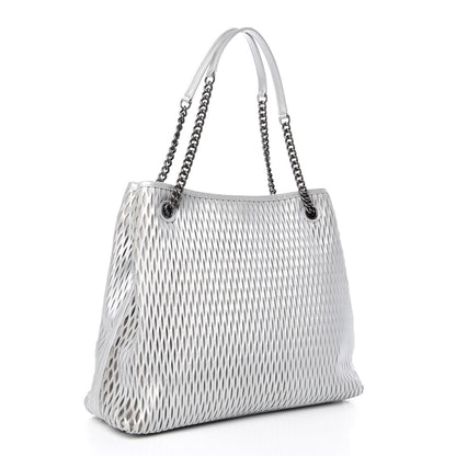 Chanel Calfskin Laser Cut Perforated CC Tote Silver 3 of 10