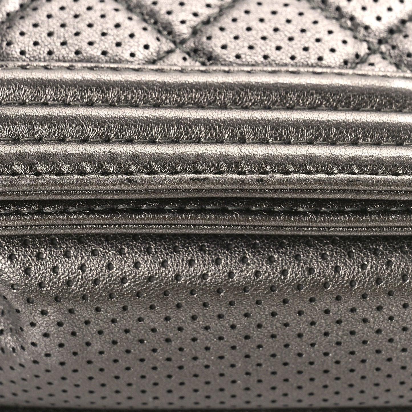Metallic Lambskin Perforated New Medium Boy Flap Dark Silver
