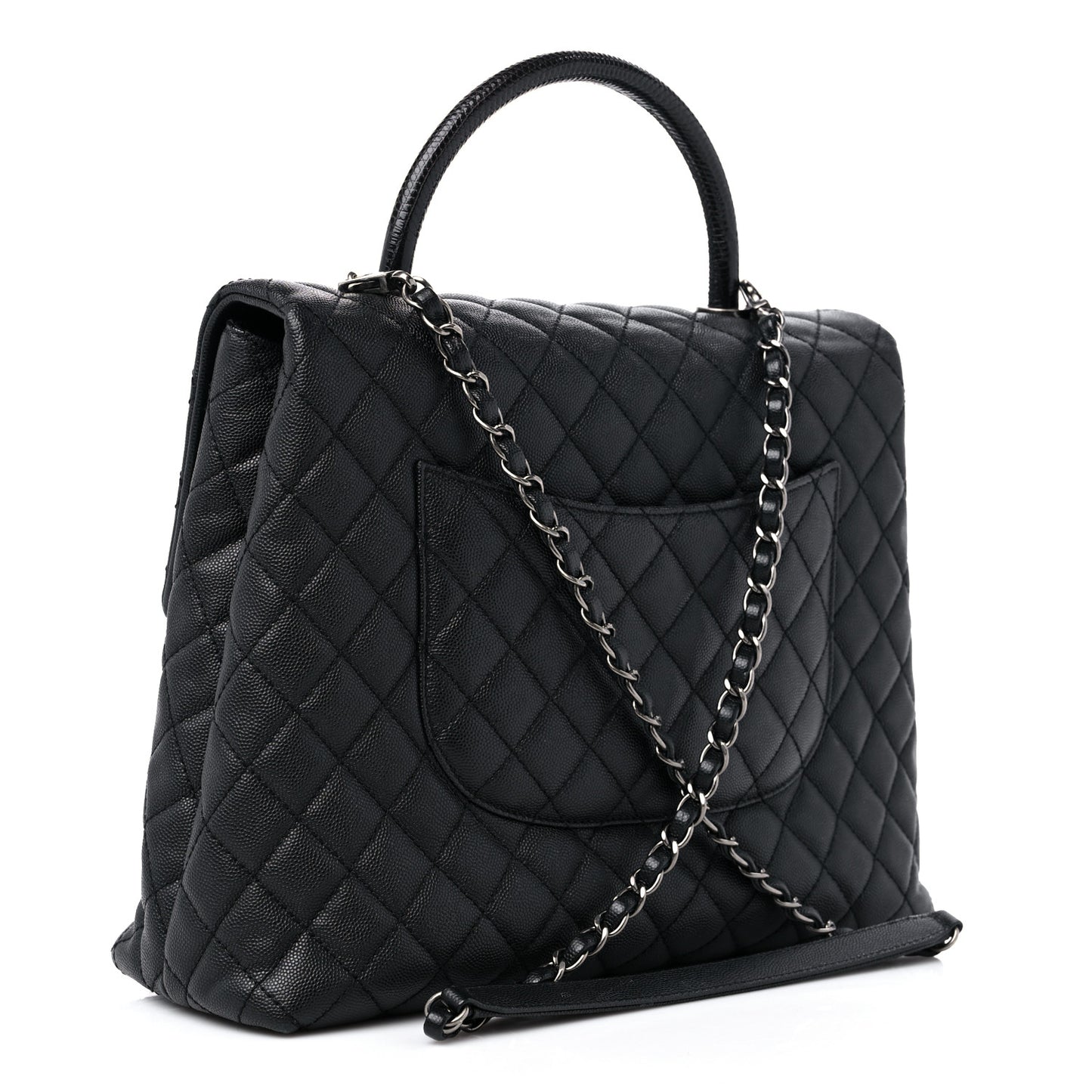 Caviar Lizard Quilted Large Coco Handle Flap Black