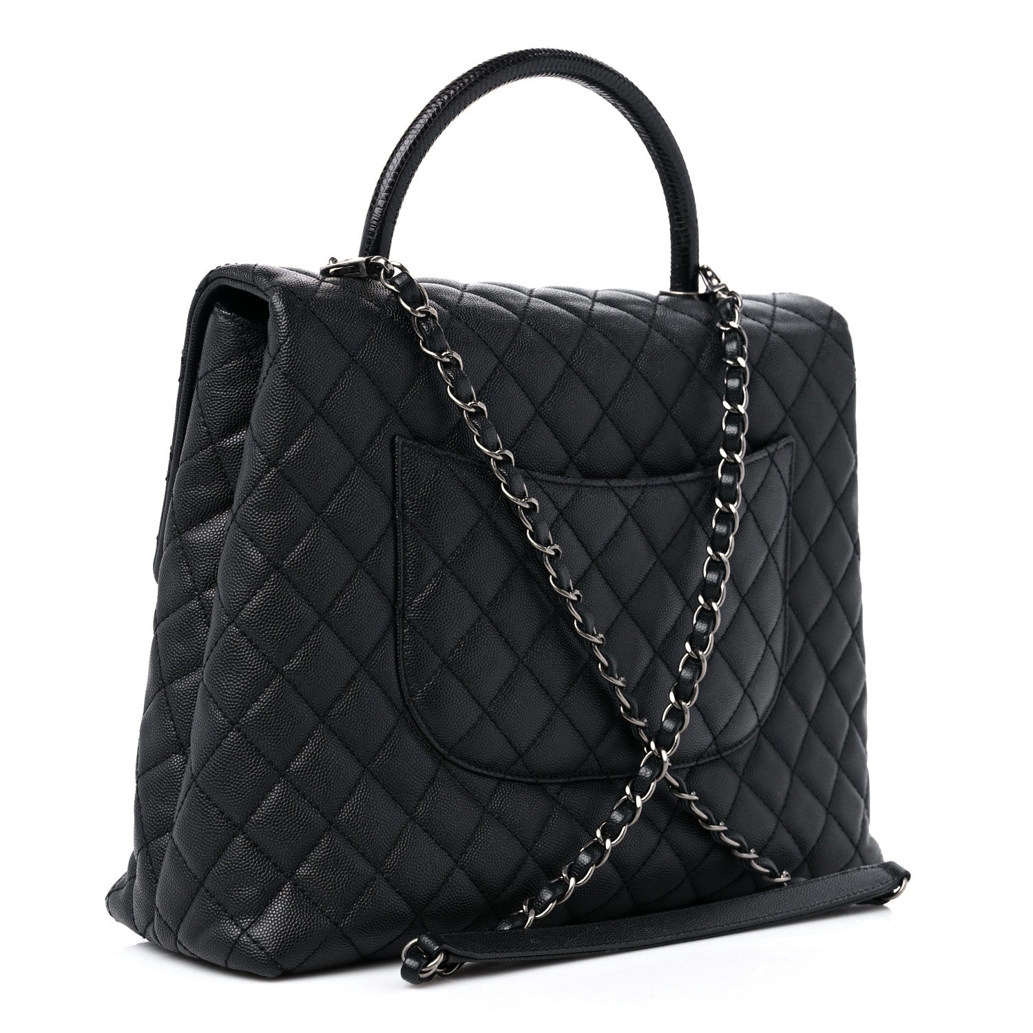 Chanel Caviar Lizard Quilted Large Coco Handle Flap Black 3 of 13
