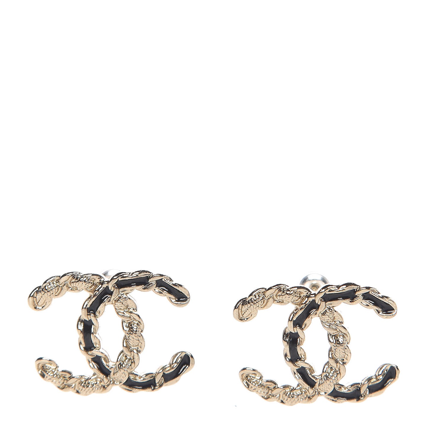 Enamel Metal Chain French New Wave CC Earrings Black Gold