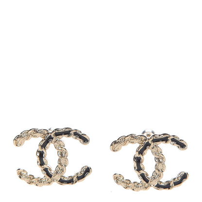 Chanel Enamel Metal Chain French New Wave CC Earrings Black Gold 1 of 5