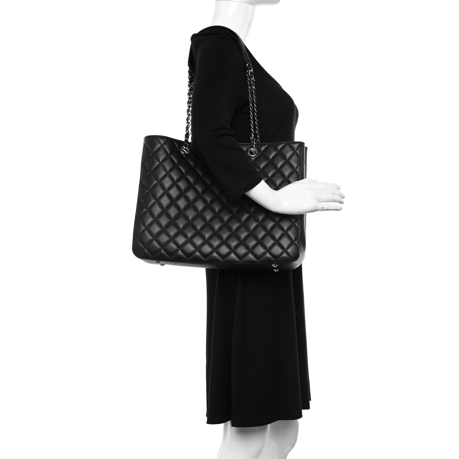 Chanel Calfskin Quilted Large Classic Shopping Tote Black 2 of 11