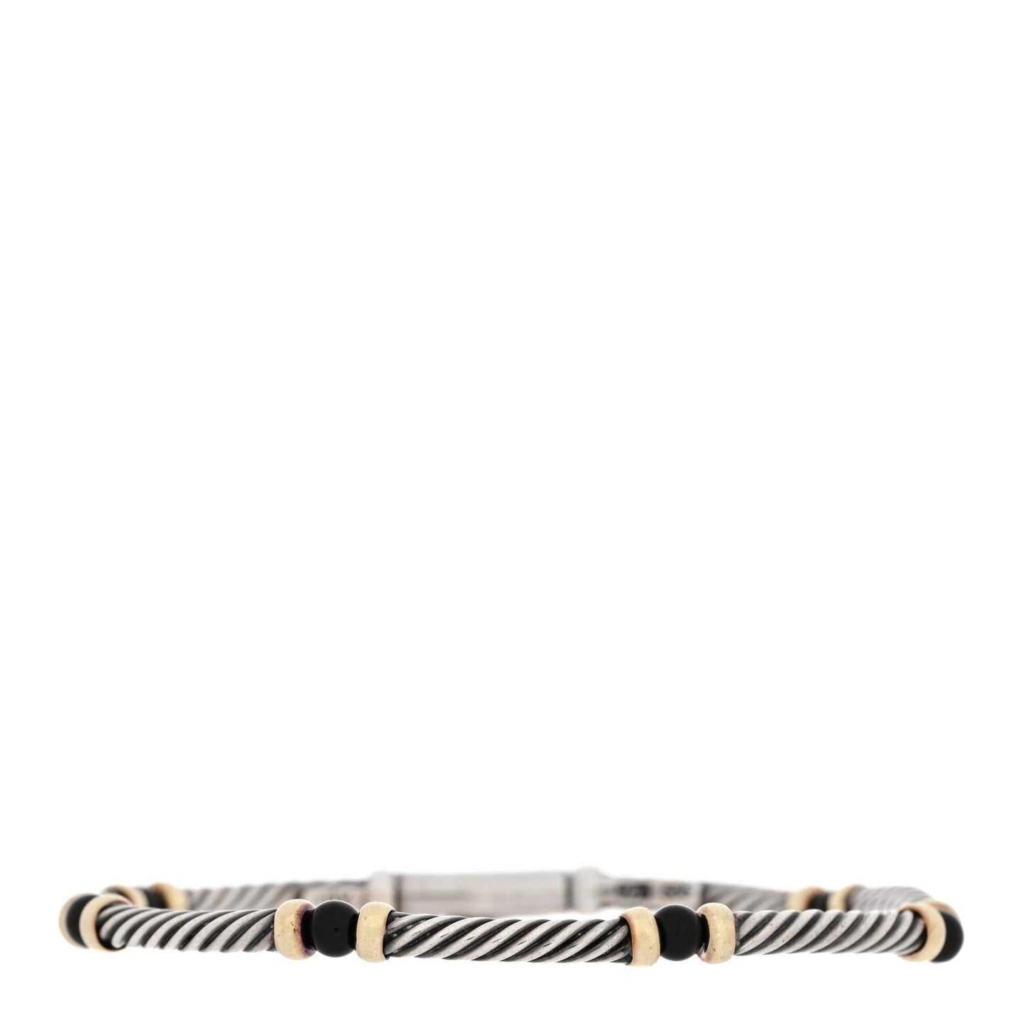 Sterling Silver 14K Yellow Gold Onyx 3mm Metro Link Bracelet