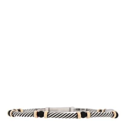 David Yurman Sterling Silver 14K Yellow Gold Onyx 3mm Metro Link Bracelet 1 of 4