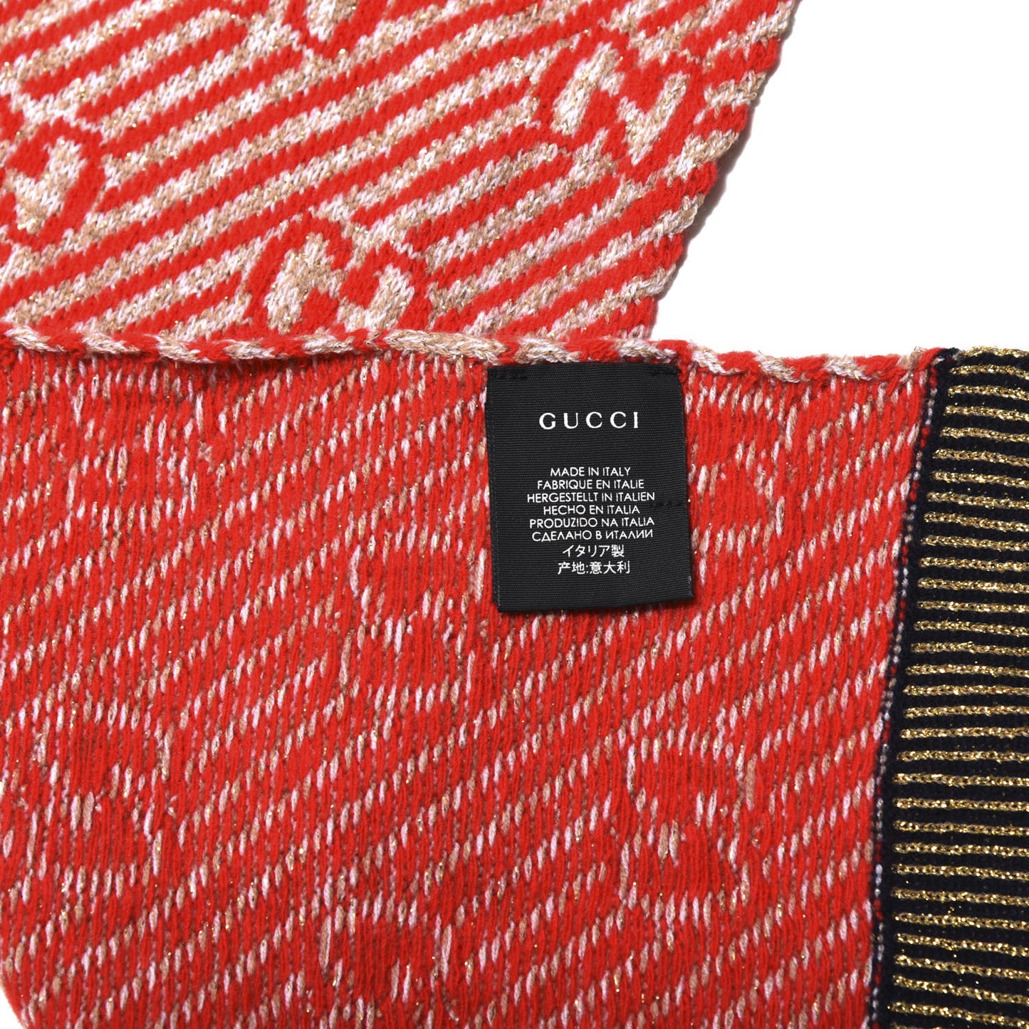 Metallic Wool Jacquard GG Monogram Scarf Red