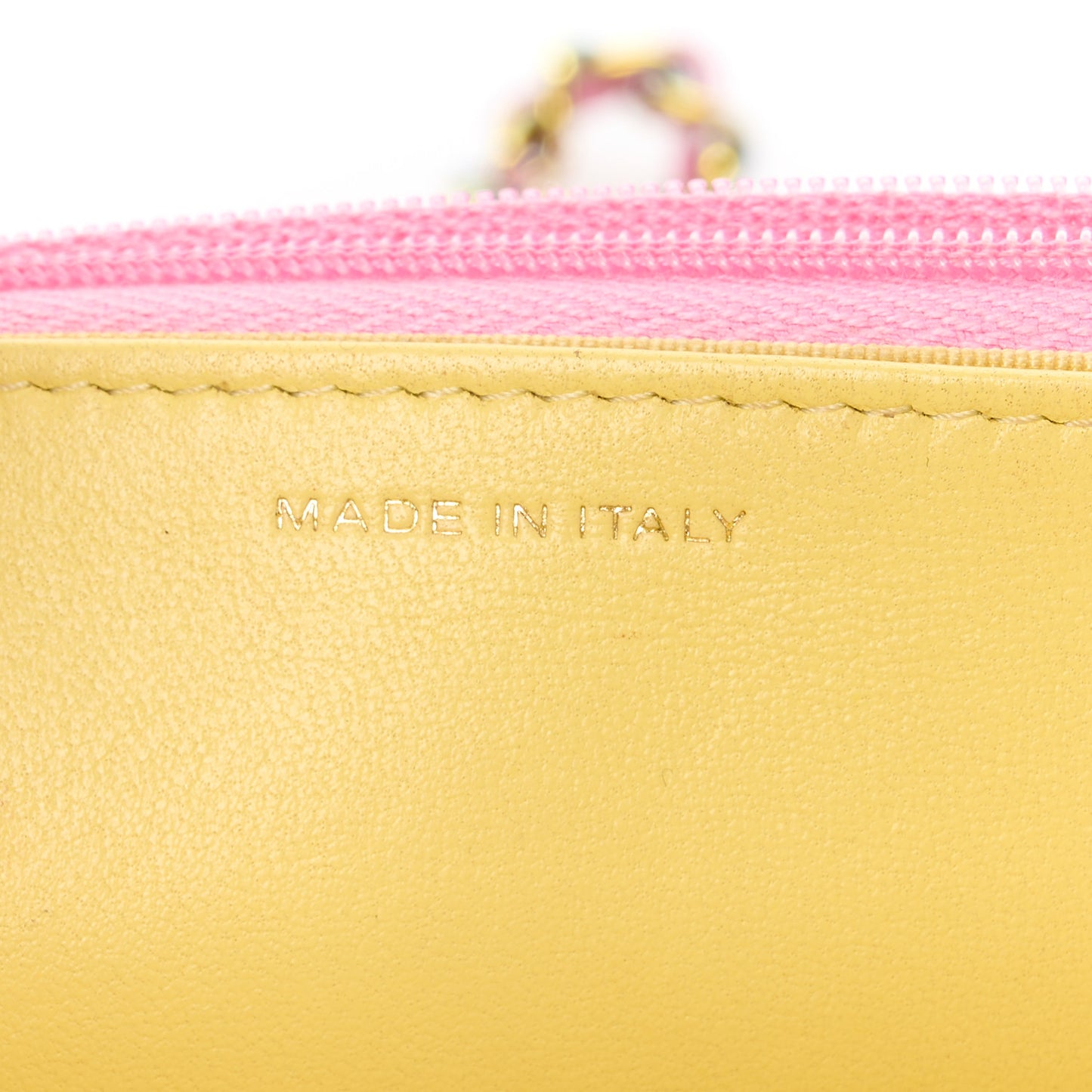 Lambskin Quilted Wallet On Chain WOC Pink Yellow