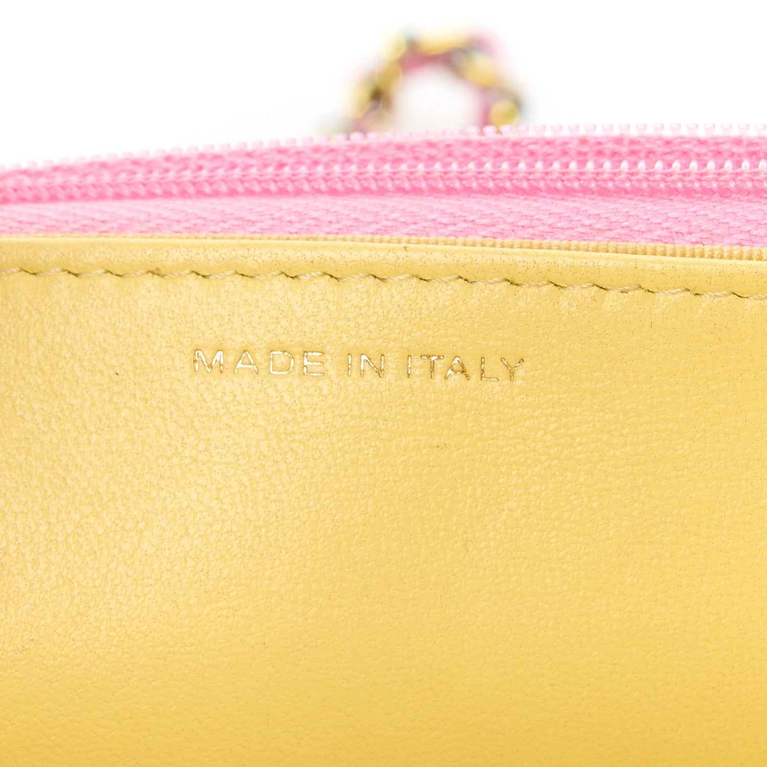Chanel Lambskin Quilted Wallet On Chain WOC Pink Yellow 7 of 11