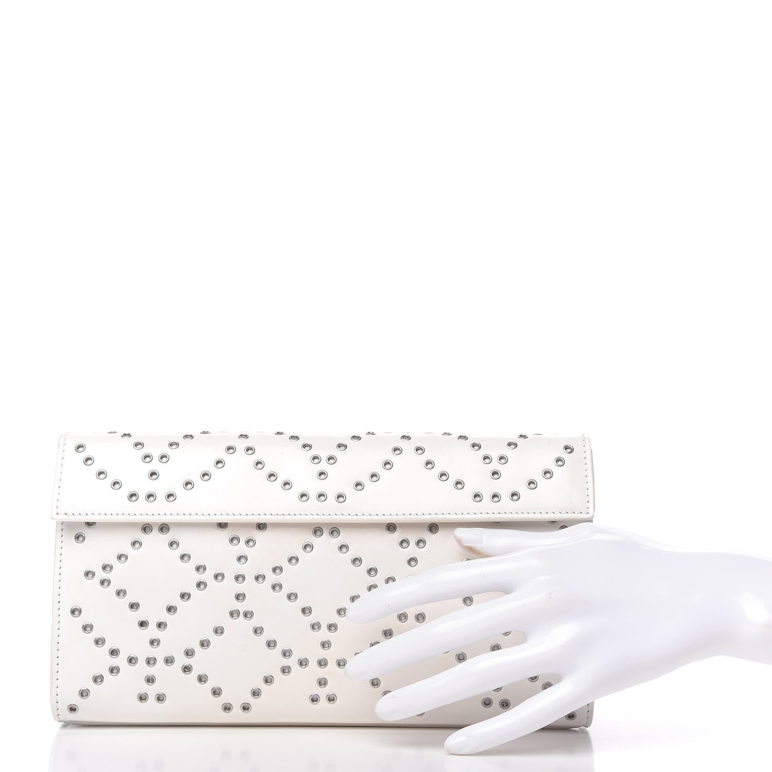 Alaia Calfskin Grommet Studded Clutch White 2 of 8