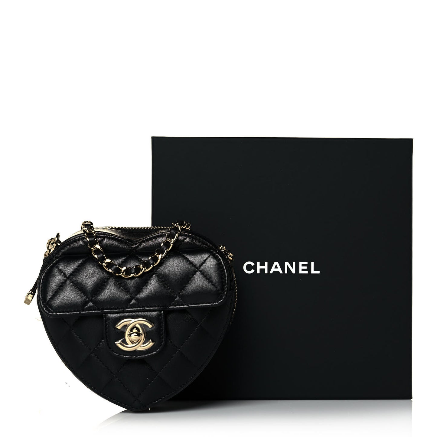 Lambskin Quilted CC In Love Heart Clutch With Chain Black