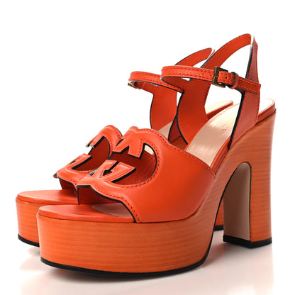 Gucci Cosmos Softy Calfskin Wooden Interlocking G Cut-Out 30/120mm Platform Sandals 39 Deep Orange 3 of 7
