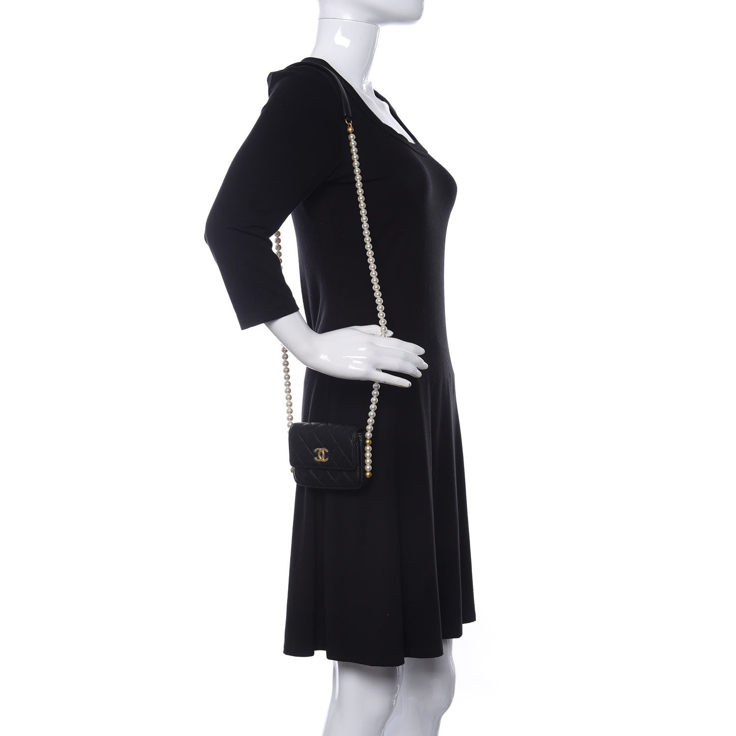 Chanel Calfskin Quilted About Pearls Card Holder Flap With Chain Black 2 of 12