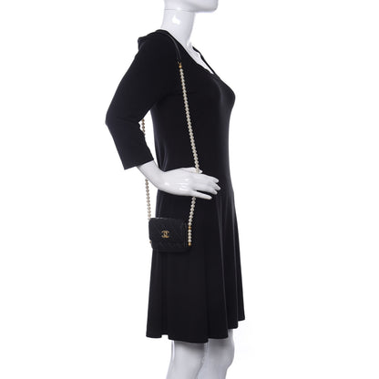 Chanel Calfskin Quilted About Pearls Card Holder Flap With Chain Black 2 of 12