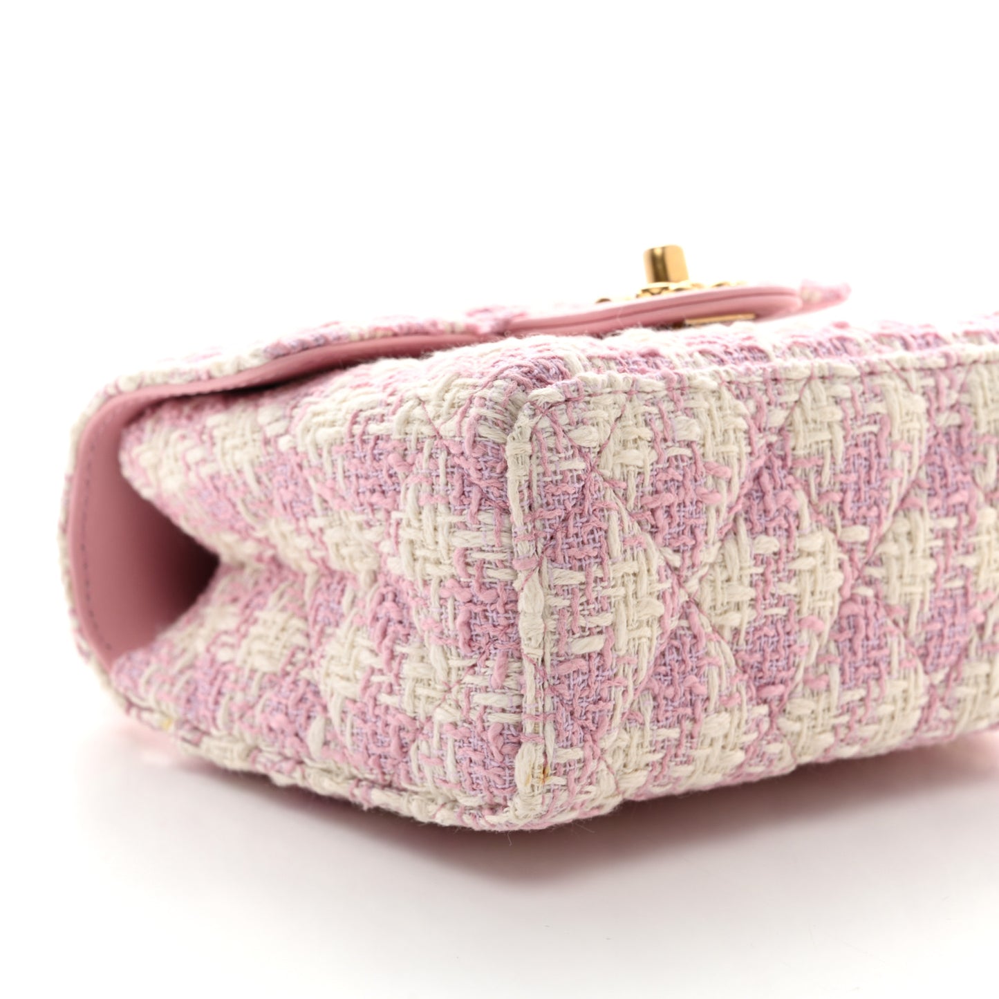 Tweed Handle Crush Top Handle Flap Bag Pink Ecru