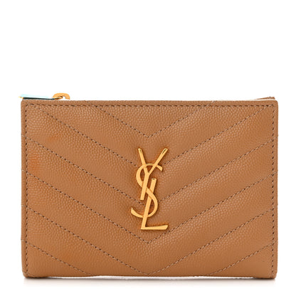 Saint Laurent Grain De Poudre Matelasse Chevron Cassandre Fragments Zipperred Bi-Fold Wallet Natural Dark 1 of 9