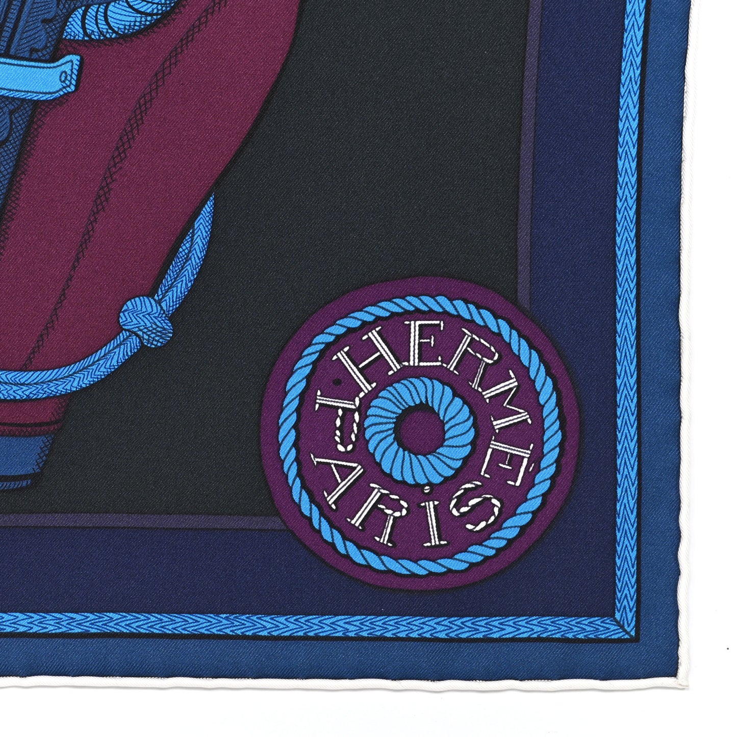 Silk Zouaves Et Dragons Scarf 90 Marine Bordeaux Cobalt