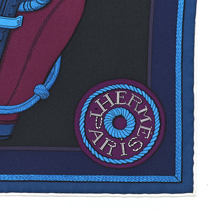 Hermes Silk Zouaves Et Dragons Scarf 90 Marine Bordeaux Cobalt 4 of 12
