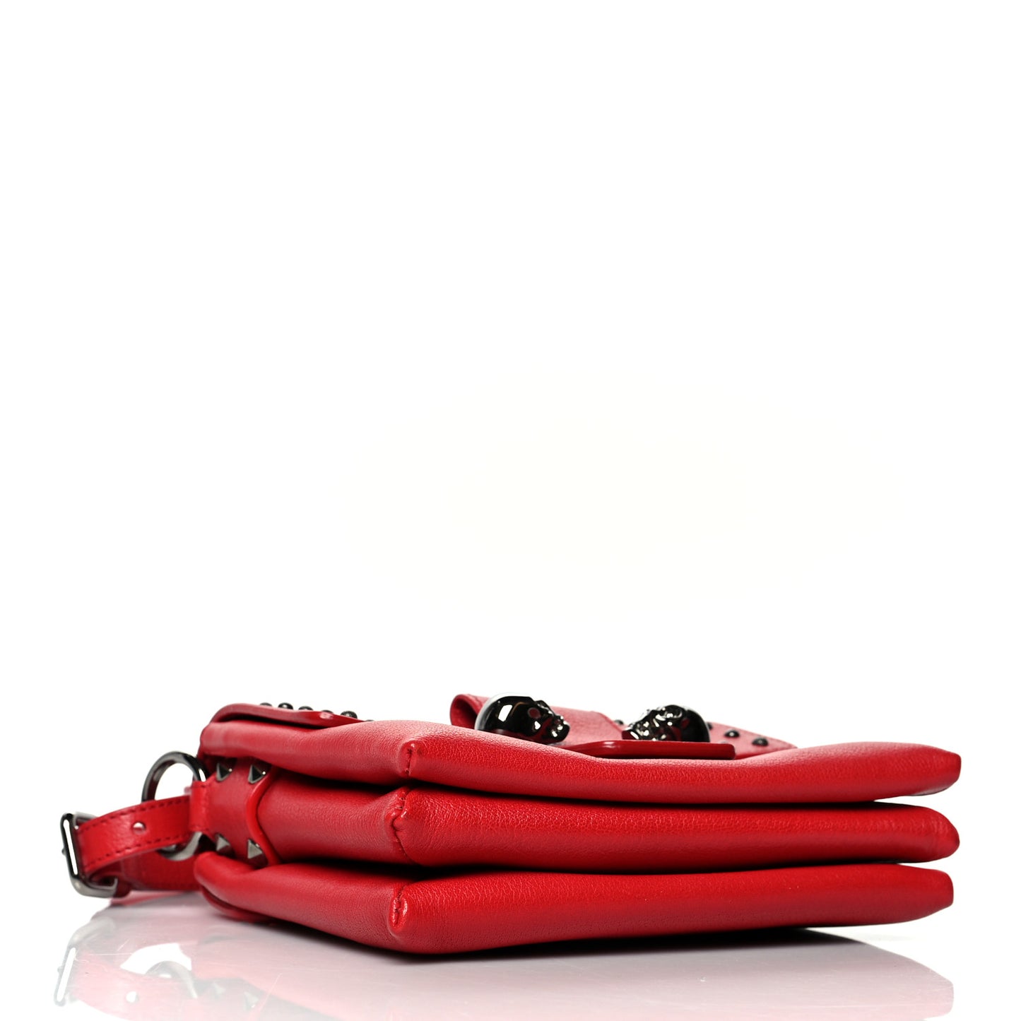 Calfskin Studded Small Twin Skull Chain Crossbody Red