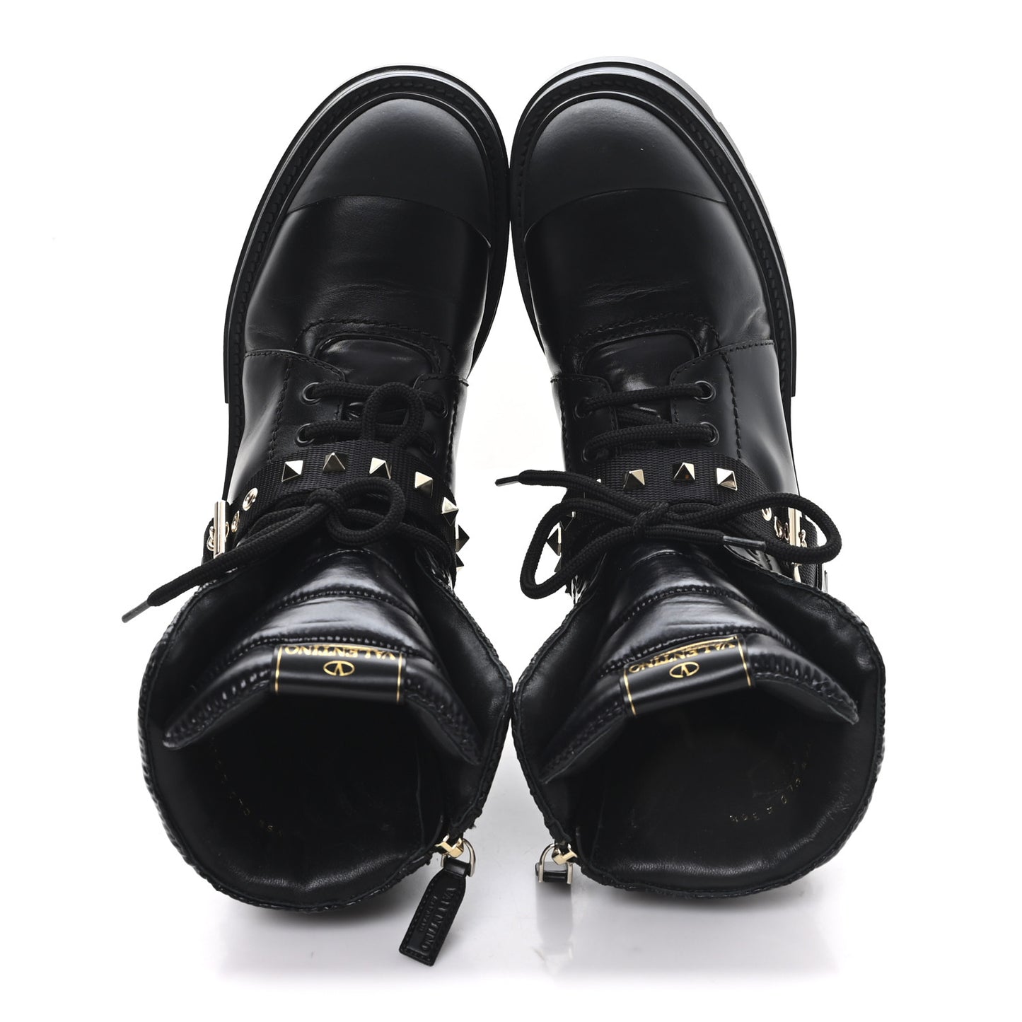 Calfskin Nylon Quilted Waterproof Rockstud Combat Boots 36.5 Black