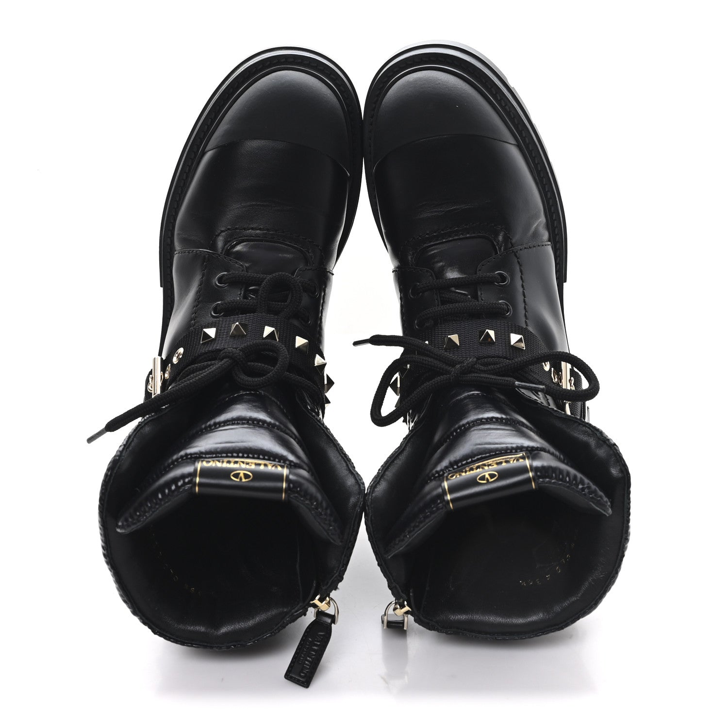 Valentino Garavani Calfskin Nylon Quilted Waterproof Rockstud Combat Boots 36.5 Black 2 of 9