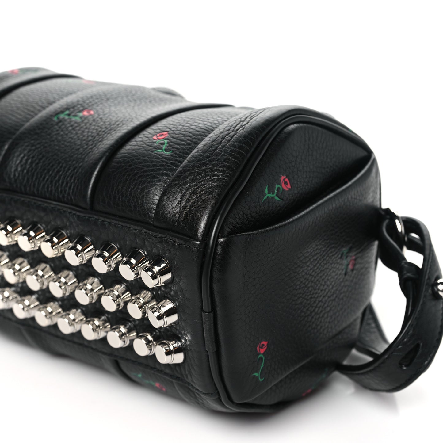 Pebbled Lambskin Rose Printed Mini Rockie Black Silver Hardware