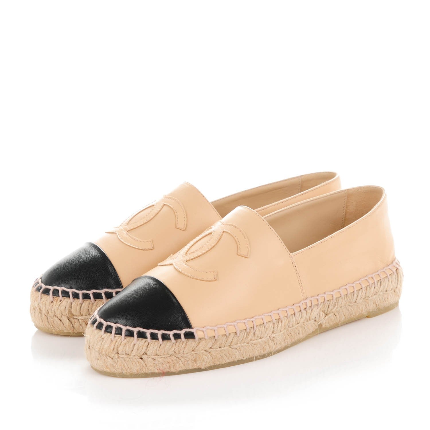 Chanel Lambskin CC Espadrilles 37 Beige Black 3 of 9