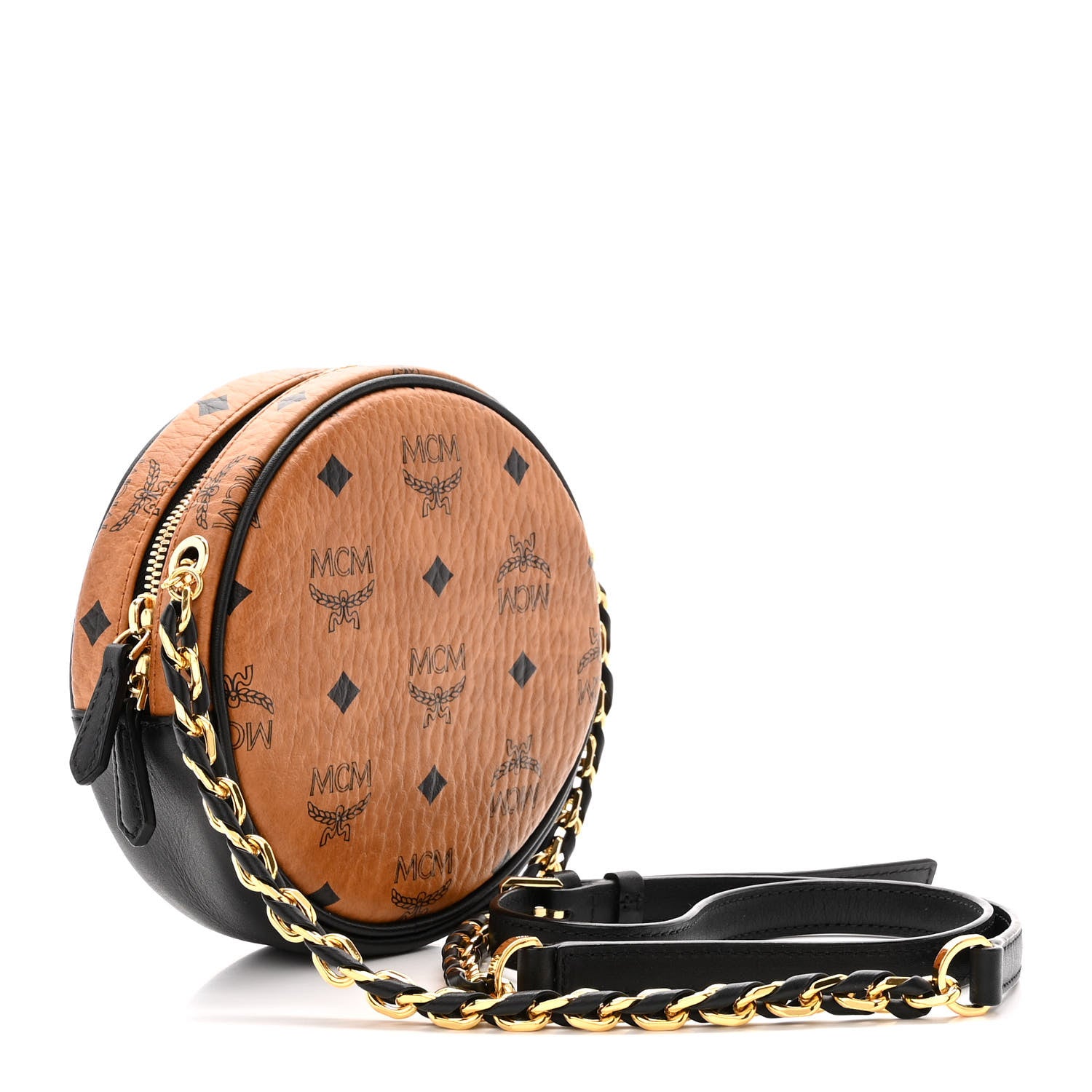 MCM Visetos Studded Orkestra Round Crossbody Cognac 3 of 10